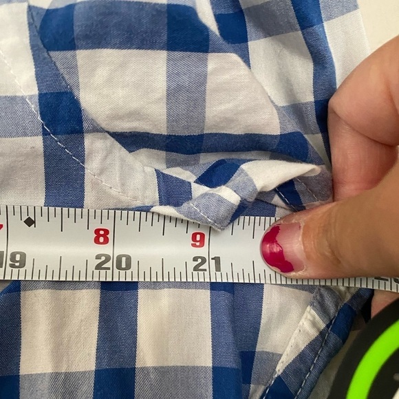 IZOD Lightweight Poplin Blue White Checkered Print Button Down Shirt Mens Medium - Picture 6 of 7